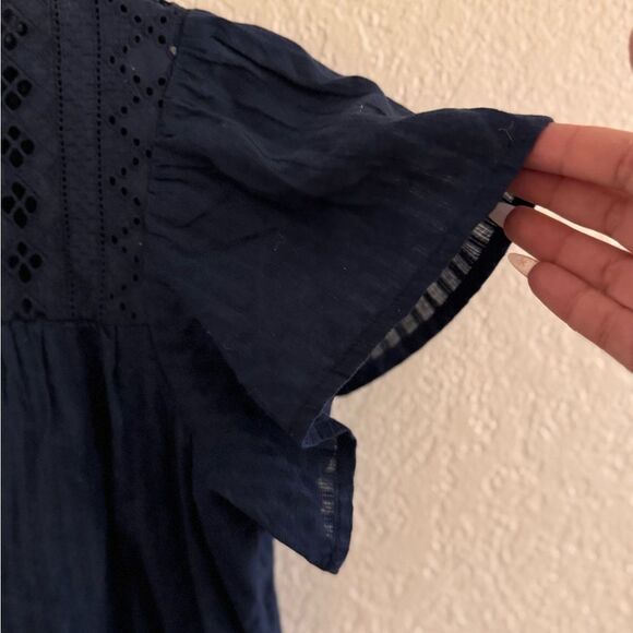 Ella Moss Blue Puff Sleeve Blouse with Bib Collar - Picture 3 of 8